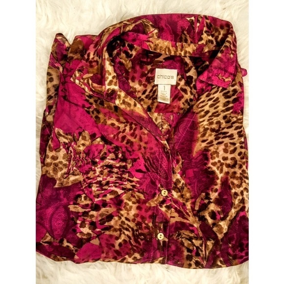 💕CHICO'S💕 Animal Print Button Down Blouse - Picture 7 of 8